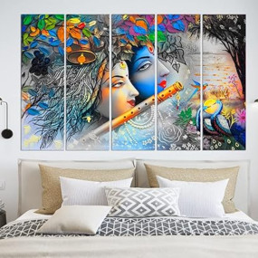 CN RETAILS Multiple Frames, Wall art Radha krishna Painting for home decor Living Room, Bedroom, Office, Hotels Wooden Framed Digital Painting (50inch x 30inch) mf531