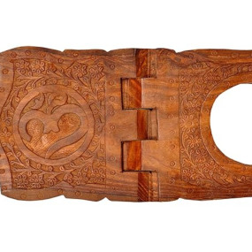 All About Wood Folding Hand-Crafted Full-Work OM Book Stand/Holder/Rest/Keep for Home/Work Space/Religious Places (Sheesham, Brown, Size: 18 Inches)