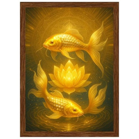 DIVARTH Golden Vastu Fish Wall Painting – Two Koi Fish Feng Shui Art for Positive Energy – Home Temple Office Decor Frame for Wall A4 Photo 10x13 Inch (Brown)