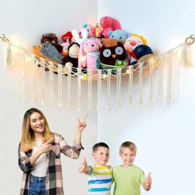 ecofynd Stuffed Soft Toy Organizer, Animal Toy Hammock, Hanging Cotton Storage, Boho Large Corner Plush Toys, Net Holder, Nursery Kids, Play Room, Bedroom, Kid Room (BH009)