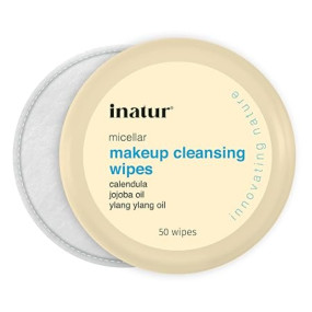 inatur Makeup Remover Wipes for Face (50 Wipes) - Daily Cleansing Facial Towelettes to Remove Waterproof Makeup, Jojoba Oil, Micellar Deep Clean, No Artificial Chemicals, Makeup Remover Pads