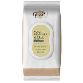 Glam21 Makeup Remover Wipes| Fragrance Free Pre Moisturized 100% Cotton Fabric For Face Cleansing| Hydration and Refreshment | Suitable For All Skin-28pc | Classic