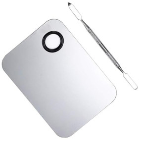 KANO Stainless Steel Makeup Mixing Blending Palette With Spatula 2 pieces in 1 set (Silvery)