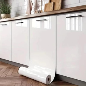 TOTAL HOME White Wallpaper for Cabinets Glossy Countertops Wallpaper 11.8" X 118" Removable Self-Adhesive Peel and Stick Wallpaper Home Decorate Vinyl Kitchen Cabinet Furniture Shelf Paper