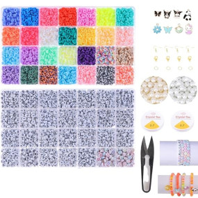 Ambitieux DIY Bracelet Making Kit for Kids – 28-Compartment Bead Set of 2 boxes 9000 + PCS with Alphabet Beads, Colorful Round Beads, Charms, Pearl Beads, Elastic Cord & Tools – Jewelry Making Kit for Girls & Boys