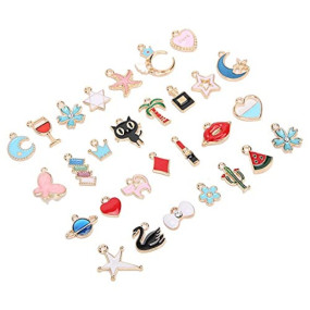 Street27® 30PCS Mixed Assorted Gold Plated Enamel Pendants Animal Moon Star Fruit Charm Pendant DIY for Necklace Bracelet Jewelry Making and Crafting