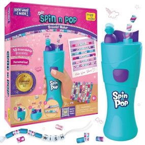 Imagimake Spin n Pop DIY Bracelet Making Kit| Patented Electric Bracelet Maker for Kids 8-12| Create 10 Unique Bracelets with Shiny Foil Beads, Alphabet Beads & Clasps|for Girls & Teens, Blue & Green