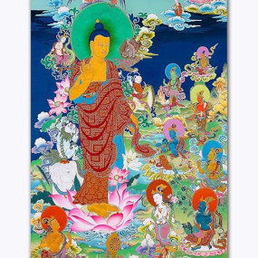 Tamatina Thangka Canvas Painting | Lord Buddha on Lotus | Buddhism Art| Traditional Art Painting for Home décor|Size - 13X9 Inches.h462