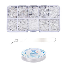 BEADS N FASHION Crystal Glass Beads DIY Bracelet Making Kit, Clear Rondelle Beads with Elastic Thread and Tweezers for Beading, Jewellery Making and Crafts Work