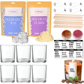 Craftinger DIY Candle Making Kit - Complete Set With 400Gm SOYA Wax, Gel Wax, Jars, Wicks, Pigments, And Labels For Adults & Beginners,Multicolor
