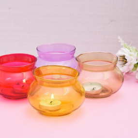 OGGN Glass Handi Candle Holder Set/T-Light Holder for Diwali Decoration Items, Multi (Pack of 4)