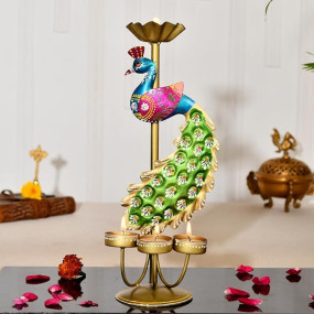 CraftVatika Elegant Metal Peacock Candle Holder - Perfect Home Decoration Diwali, Intricate Design Tealight Candle Holders for Home Diwali Christmas Décor (Single Side)