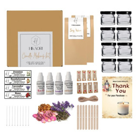 Hikaori Candle Making Kit | Candle Making Kit | Soy Wax | Glass Jars | Rose, Lavender, Jasmine, Sandalwood Fragrance Oils | Wick Holder | Scented Kit & More (Regular Kit)