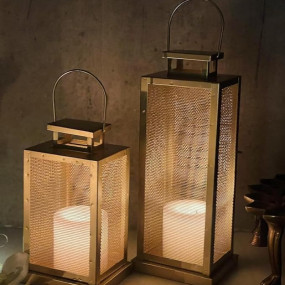 W A Handicrafts Set of 2 Iron Lantern and Candle Tealight Holder for Home Decor - Gold Lantern