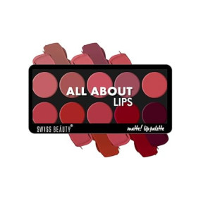 Swiss Beauty All About Lip Palette With 10 Pigmented Colors |Creamy Matte Finish Lip Colors Lipstick |Travel Friendly Lip Palette | Multicolor -01, 12gm