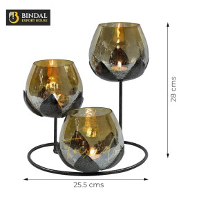 Tuxédo 3pc Ancient Bronze - Gold Glass Candle Holders - 3- Candlesticks Holders Gold Glass Candle for Home Decoration Dinning Table Decoration Candle Wedding Holiday Décor