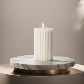 Luces White Soy Wax Pillar Candle Set Of 3 Pcs Ribbed Vanilla Scented Pillar Candles For Home Decor Diwali Wedding Valentine Church X-Mass Spa Dinner Table