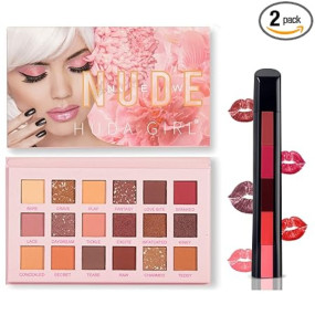 HUDACRUSH BEAUTY Makeup Kit for Girls, Lipstick Combo Set Fab 5 in 1 Red Edition Matte Finish Lipsticks with 18 Shades Nude Edition Eyeshadow Palette