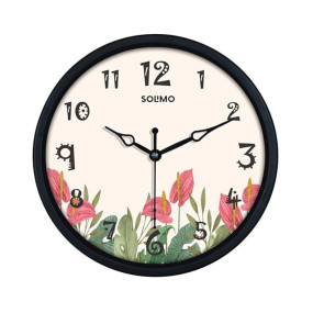 Amazon Brand - Solimo 8-Inch Classic Shade Red Flowers Plastic Wall Clock - Quartz Movement - Analog