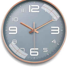 TEKCOOL Wall Clock 12" Silent Quartz Decorative Latest Wall Clock Non-Ticking Classic Clock Battery Operated Round Easy to Read for Room/Home/Kitchen/Bedroom/Office/School - Analog, Plastic Grey Gold