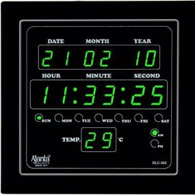 Ajanta Quartz Glass Abstract Digital Green LED Square Wall Clock OLC - 302 (25.4 cm x 25.4 cm x 3.5 cm)