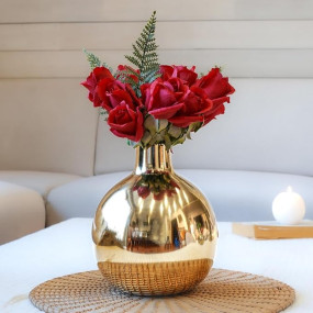BEHOMA Metal Round Flower Vase for Home Dcor Living Room Office Wedding | Table Decorative Item for Festivals Birthday Golden Vase 1Pcs (Flower not Included)