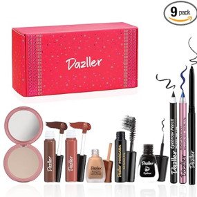 Dazller Mini Glam Kit - 8 in 1, Medium Skin Ton, Contains - Kajal & Kohl, Eyebrow Pencil, Eyeliner, Mascara, Foundation, Compact, Lipcolour