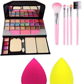 T.Y.A Makeup Eyeshadow Kit + 5 Pcs Makeup Brush + 2 Pc Blender Puff Combo - Multicolor
