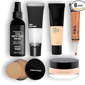 Glowhouse Beauty 6 In 1 Combo Kit Foundation, Primer, Liquid Concealer, Loose Powder, Compact Powder & Makeup Fixer (Setting Spray) Ideal for Face Makeup - Complete Makeup Combo Set