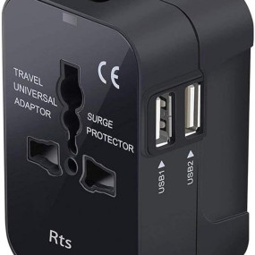 rts Universal Travel Adapter, International All in One Worldwide Travel Adapter and Wall Charger with USB Ports with Multi Type Power Outlet USB 2.1A,100-250 Voltage Travel Charger (Black)