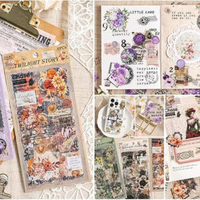 FunBlast Kawaii Sticker Set - 2 Packets, 140+ Stickers Self Adhesive Vintage Nature Stickers, Retro Flower Butterfly Plant Forest Decorative Stickers, Japanese Style Sticker Set (Random), paper, 9 cm