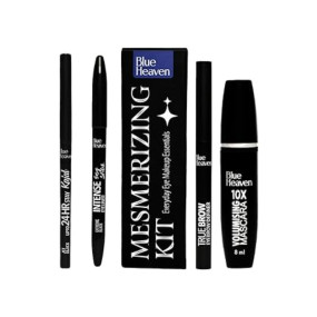 Blue Heaven Mesmerising Eye Kit Combo Pack of 4 | Kajal, Mascara, Eyeliner & Brow Definer |Long lasting, Smudge proof & Waterproof, Matte Finish for naturally fuller look, 0.6gm+9ml