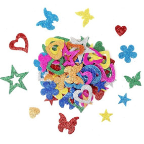 Lakeer Glitter Foam Self Adhesive Stickers - Pack of 50 | Mixed Shapes for Creative Fun | Easy to Peel and Stick