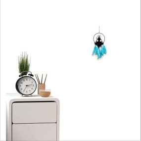 Handmade Boho Dream Catcher with Blue Feathers and Black Metal Ring | Unique Wall Hanging Decoration for Home and Bedroom (Sky Blue)