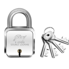 Godrej Locks I Square 6 levers 50mm I 4 Keys I Padlock for Main Door I Gate Lock I Lock for Tool Box, Shutters, Shops & Offices I Corrosion Resistant Shackle I Silver Finish | 1 Year Warranty