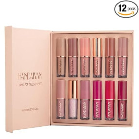 LA OTTER 12Pcs Velvet Matte Liquid Lipstick Set, Professional Makeup Gift Kit for Women (Red, purple, pink, 30 ml)
