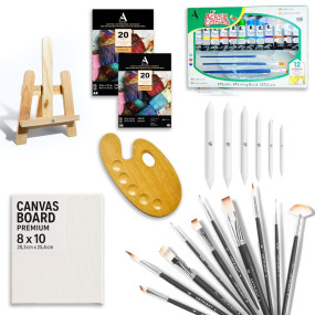 Artright 2-in-1 Painting & Sketching Art Set – All-in-One Creative Kit with Canvas, Brushes, Artist Paints, Blending Stumps & Mixed Media Paper – Perfect for Beginners & Hobbyists