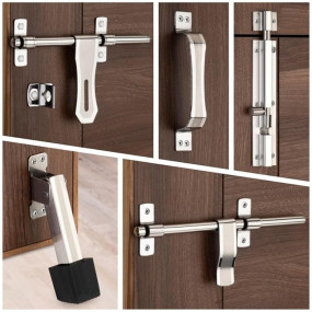 Stainless Steel Door Kit Combo Set for Home – Includes Tower Bolt, Aldrop, Latch, Door Stopper, Handle & Latch Bolt | Heavy Duty Hardware Fittings for Wooden & Metal Doors