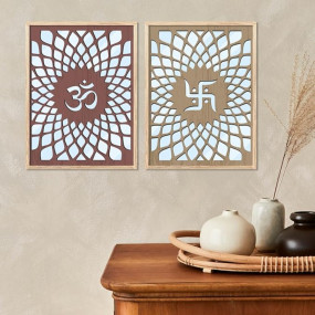 kotart Jharokha Frames Mirror | Wall Mirror Decor Panel Wooden Frames Wall Decor | Wall Décor Mirror for Bedroom Office | Wall Decoration Mirror Frames - Set of 2 (Decor 4, 10x13 inch)