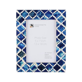 Picture Photo Frame Moorish Damask Moroccan Arts Inspired Handmade Naturals Bone Frames Photo Size 5X7 Inches Blue White