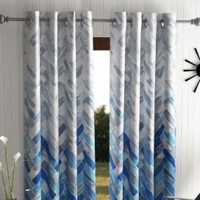 Home Sizzler 2 Pieces Geometrical Panel Eyelet Polyester Door Curtains 7 Feet, Blue(Eyelet),Grommet Curtains | Light-Filtering