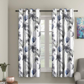Home Sizzler 2 Pieces Abstract Flower Eyelet Polyester Window Curtains - 5 Feet, Grey