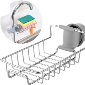 VYOOx Kitchen Sink Faucet Sponge Holder Caddy Organizer Over, Stainless Steel Heavy Duty Thickening Hanging Drain Rack for scrubbers, soap, Bathroom, Detachable no Suction Cup Bathroom soap Holder