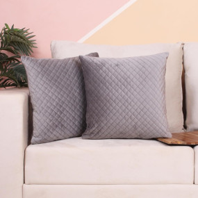 STITCHNEST Set of 2 Cushion Cover | Quilted Velvet | Grey| Soft & Premium Look | 16x16 Inches | Fit for Sofa & Living Room Décor