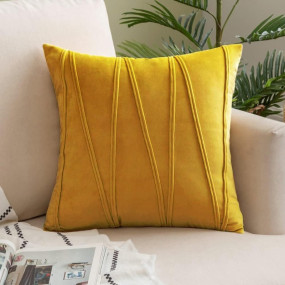 Khooti Velvet 200 TC Cushion Cover Pack of 1-16"X16"/41X41 Cm-Gold-Soft Pillow Covers Cushion Case for Sofa Bedroom Living Room Chair Car, Cushion Cover with Random Zig Zag Pattern