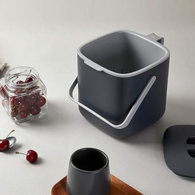 Litem Food Waste Basket Bin with Handle & Inner Bucket for Countertop Modular Kitchen 0.68 Gallons (2.6L) (Dark Gray)