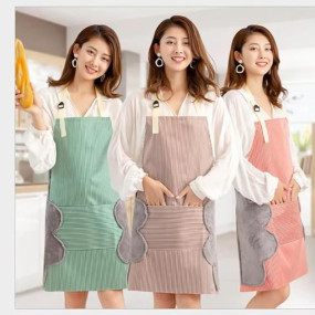 ABlue Clipper Adjustable Waterproof Kitchen Apron with Pockets and 2 Coral Velvet Towels | Unisex Cooking Apron for Women and Men | Durable Chef Apron for Home, BBQ, and Restaurants