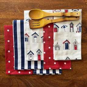 Oak & Lily Set of 6 Kitchen Napkins | Dish Towels | 100% Cotton | Premium European Quality | Washable, Large Size (40 * 60cm) Kitchen Cloth for Roti, Cleaning, Drying, Wiping | (Red, White & Blue)