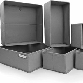 JD FRESH Fabric 6 PCs Wardrobe Organizer for Clothes/Almirah Storage Solution for Underwear/Socks/Ties/Bras/Closet Storage Box for Men/Women/Foldable Cupboard Organizer/Cabinet Rack(Grey, Clothing)