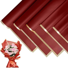 KTrading Waterproof Floral Wrapping Paper, Gift Wrapping Paper Roll Sheet, Florist Bouquet Supplies (Maroon with Gold Edge, Pack of 10)